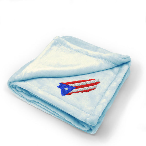 Plush Baby Blanket Puerto Rico Map Flag Embroidery Receiving Swaddle Blanket