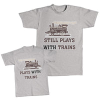 Daddy and Me Outfits Still Plays with Trains - Plays with Steam Engine Cotton