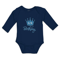 Long Sleeve Bodysuit Baby Crown 1 2 Birthday Celebration on Occasion Cotton - Cute Rascals