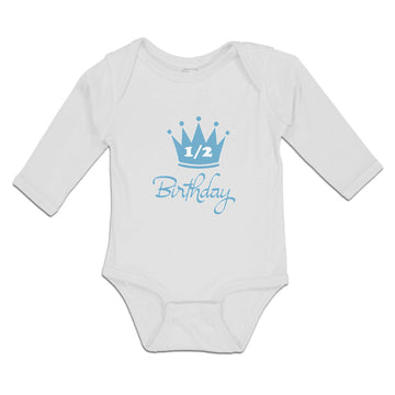 Long Sleeve Bodysuit Baby Crown 1 2 Birthday Celebration on Occasion Cotton
