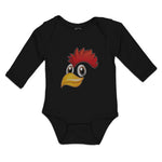 Long Sleeve Bodysuit Baby Rooster with Sharp Beak Domesticated Fowl Cotton