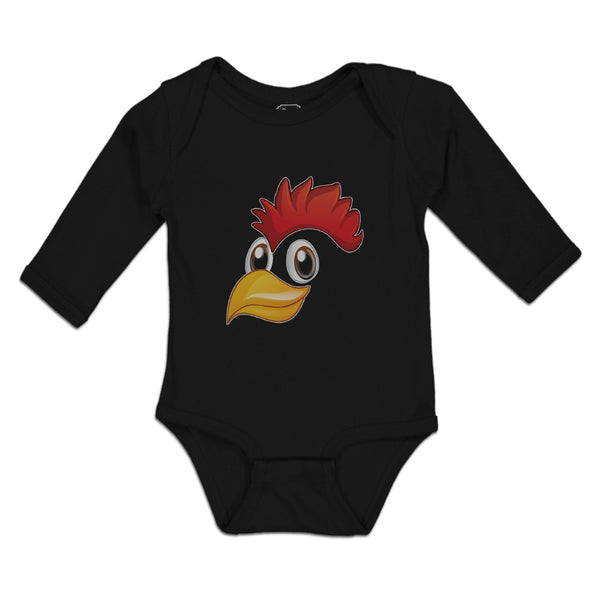 Long Sleeve Bodysuit Baby Rooster with Sharp Beak Domesticated Fowl Cotton