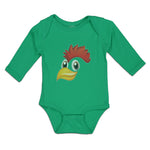 Long Sleeve Bodysuit Baby Rooster with Sharp Beak Domesticated Fowl Cotton