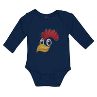 Long Sleeve Bodysuit Baby Rooster with Sharp Beak Domesticated Fowl Cotton