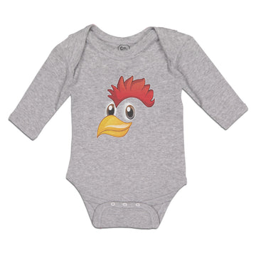 Long Sleeve Bodysuit Baby Rooster with Sharp Beak Domesticated Fowl Cotton