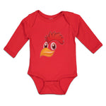 Long Sleeve Bodysuit Baby Rooster with Sharp Beak Domesticated Fowl Cotton