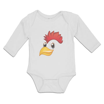 Long Sleeve Bodysuit Baby Rooster with Sharp Beak Domesticated Fowl Cotton