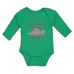 Long Sleeve Bodysuit Baby Brother Stegosaurus Dinosaur Reptile Herbivorous - Cute Rascals
