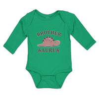 Long Sleeve Bodysuit Baby Brother Stegosaurus Dinosaur Reptile Herbivorous - Cute Rascals