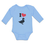 Long Sleeve Bodysuit Baby I Love Silhouette Duck Aquatic Bird Boy & Girl Clothes