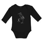 Long Sleeve Bodysuit Baby Stork Bird with Beak Crane Brings New Born Cotton