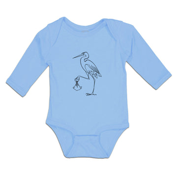 Long Sleeve Bodysuit Baby Stork Bird with Beak Crane Brings New Born Cotton