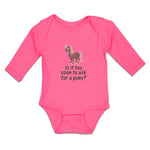 Long Sleeve Bodysuit Baby Horse Too Soon Ask Pony Question Mark Sign Cotton - Cute Rascals