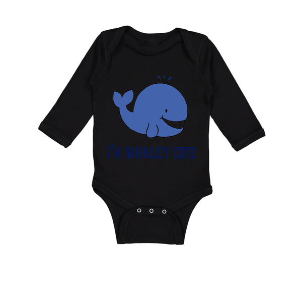 Long Sleeve Bodysuit Baby Blue Whale Saying I'M Whaley Cute Ocean Sea Life - Cute Rascals