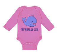 Long Sleeve Bodysuit Baby Blue Whale Saying I'M Whaley Cute Ocean Sea Life - Cute Rascals