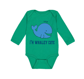 Long Sleeve Bodysuit Baby Blue Whale Saying I'M Whaley Cute Ocean Sea Life