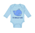 Long Sleeve Bodysuit Baby Blue Whale Saying I'M Whaley Cute Ocean Sea Life
