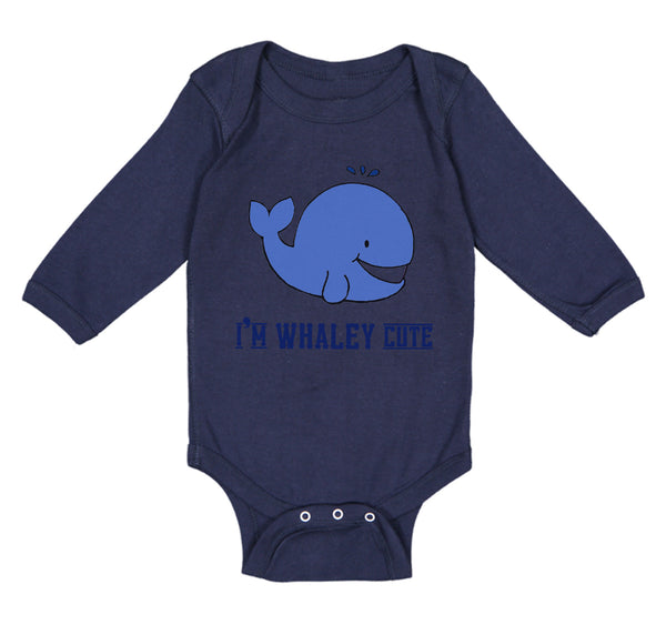 Long Sleeve Bodysuit Baby Blue Whale Saying I'M Whaley Cute Ocean Sea Life - Cute Rascals