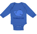 Long Sleeve Bodysuit Baby Blue Whale Saying I'M Whaley Cute Ocean Sea Life - Cute Rascals