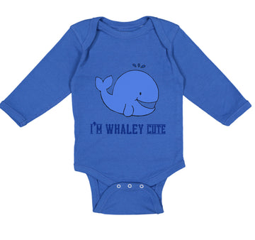 Long Sleeve Bodysuit Baby Blue Whale Saying I'M Whaley Cute Ocean Sea Life