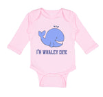 Long Sleeve Bodysuit Baby Blue Whale Saying I'M Whaley Cute Ocean Sea Life - Cute Rascals