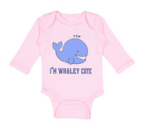 Long Sleeve Bodysuit Baby Blue Whale Saying I'M Whaley Cute Ocean Sea Life - Cute Rascals