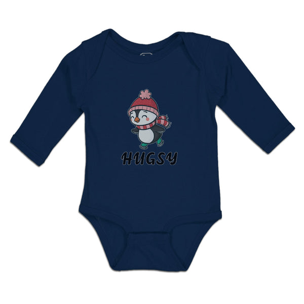 Long Sleeve Bodysuit Baby Cute Hugsy Penguin on Scarf and Cap Ice Skating Sport - Cute Rascals