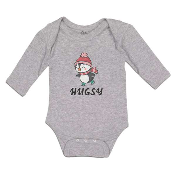 Long Sleeve Bodysuit Baby Cute Hugsy Penguin on Scarf and Cap Ice Skating Sport - Cute Rascals