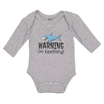 Long Sleeve Bodysuit Baby Warning I'M Teething! Shark Humour Marine Fish Cotton