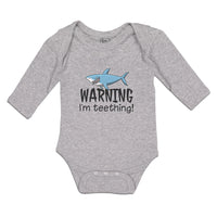 Long Sleeve Bodysuit Baby Warning I'M Teething! Shark Humour Marine Fish Cotton