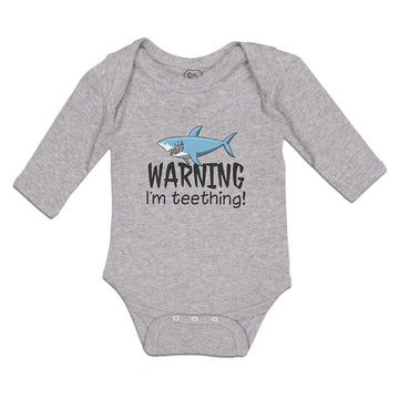 Long Sleeve Bodysuit Baby Warning I'M Teething! Shark Humour Marine Fish Cotton