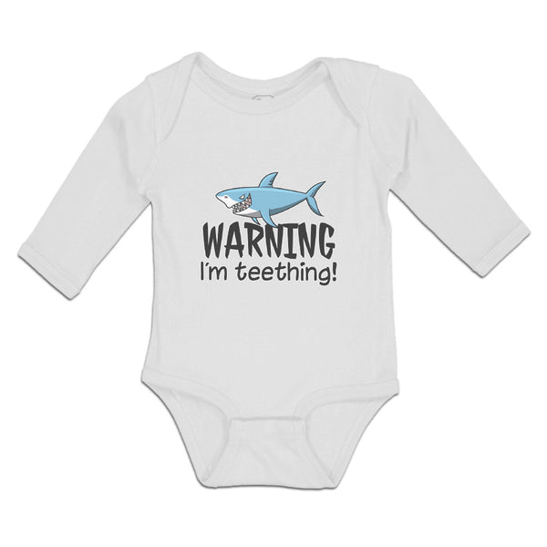 Long Sleeve Bodysuit Baby Warning I'M Teething! Shark Humour Marine Fish Cotton