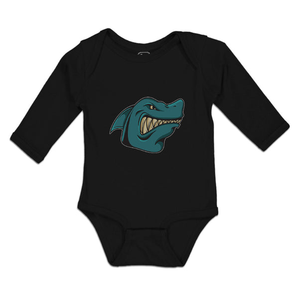 Long Sleeve Bodysuit Baby Angry Shark Cartoon Head Toothy Logo Cotton - Cute Rascals