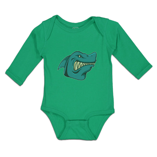 Long Sleeve Bodysuit Baby Angry Shark Cartoon Head Toothy Logo Cotton - Cute Rascals