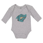 Long Sleeve Bodysuit Baby Angry Shark Cartoon Head Toothy Logo Cotton - Cute Rascals