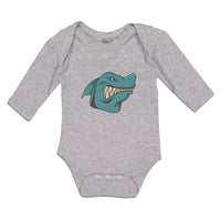 Long Sleeve Bodysuit Baby Angry Shark Cartoon Head Toothy Logo Cotton - Cute Rascals