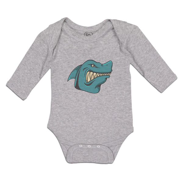 Long Sleeve Bodysuit Baby Angry Shark Cartoon Head Toothy Logo Cotton - Cute Rascals