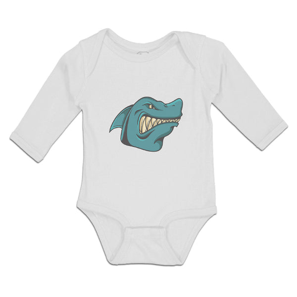 Long Sleeve Bodysuit Baby Angry Shark Cartoon Head Toothy Logo Cotton - Cute Rascals