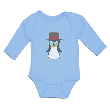 Long Sleeve Bodysuit Baby Aquamarine Penguin on Hat with Sunglass Costume Cotton