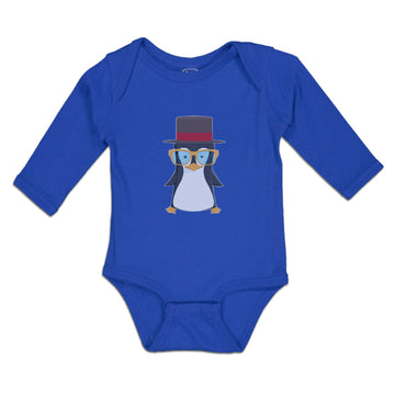 Long Sleeve Bodysuit Baby Aquamarine Penguin on Hat with Sunglass Costume Cotton
