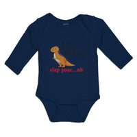 Long Sleeve Bodysuit Baby Clap Your Oh Tyrannosaurus Dinosaur Jurassic Cotton - Cute Rascals