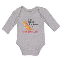 Long Sleeve Bodysuit Baby Clap Your Oh Tyrannosaurus Dinosaur Jurassic Cotton - Cute Rascals