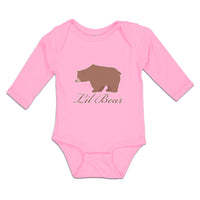 Long Sleeve Bodysuit Baby Lil Brown Bear's Side View Wild Animal Cotton