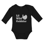 Long Sleeve Bodysuit Baby Lil Gobbler Silhouette Turkey Thanksgiving Cotton