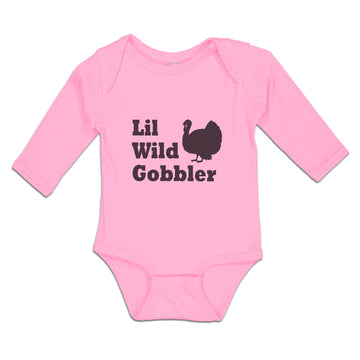 Long Sleeve Bodysuit Baby Lil Gobbler Silhouette Turkey Thanksgiving Cotton
