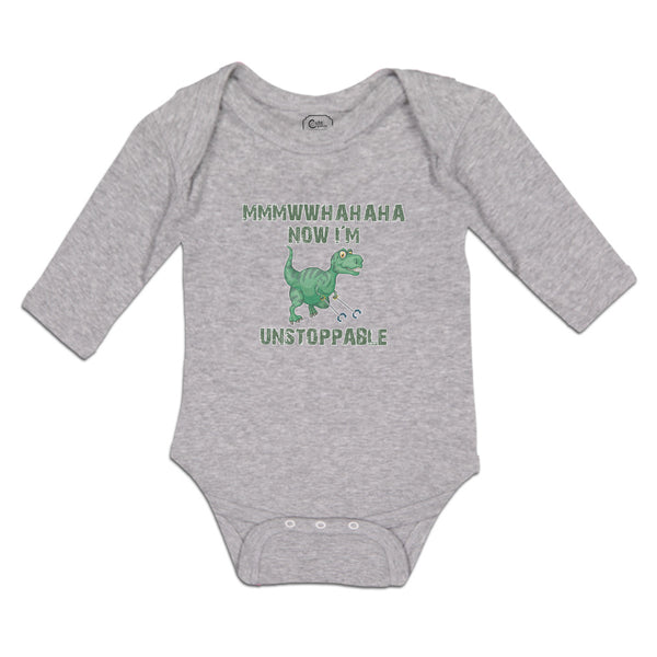 Long Sleeve Bodysuit Baby Mmmwwhahaha Unstoppable Angry Dinosaur Stick Cotton