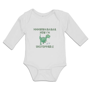 Long Sleeve Bodysuit Baby Mmmwwhahaha Unstoppable Angry Dinosaur Stick Cotton