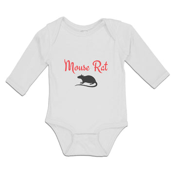 Long Sleeve Bodysuit Baby Silhouette Mouse Rat Sitting Tail, Paws Ears Cotton