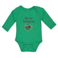 Long Sleeve Bodysuit Baby Thanksgiving Turkey Bird Pilgrim Hat Holds Cotton