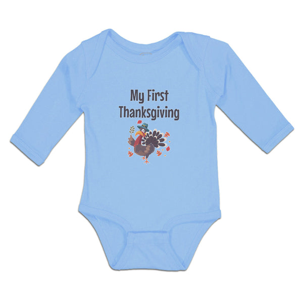 Long Sleeve Bodysuit Baby Thanksgiving Turkey Bird Pilgrim Hat Holds Cotton